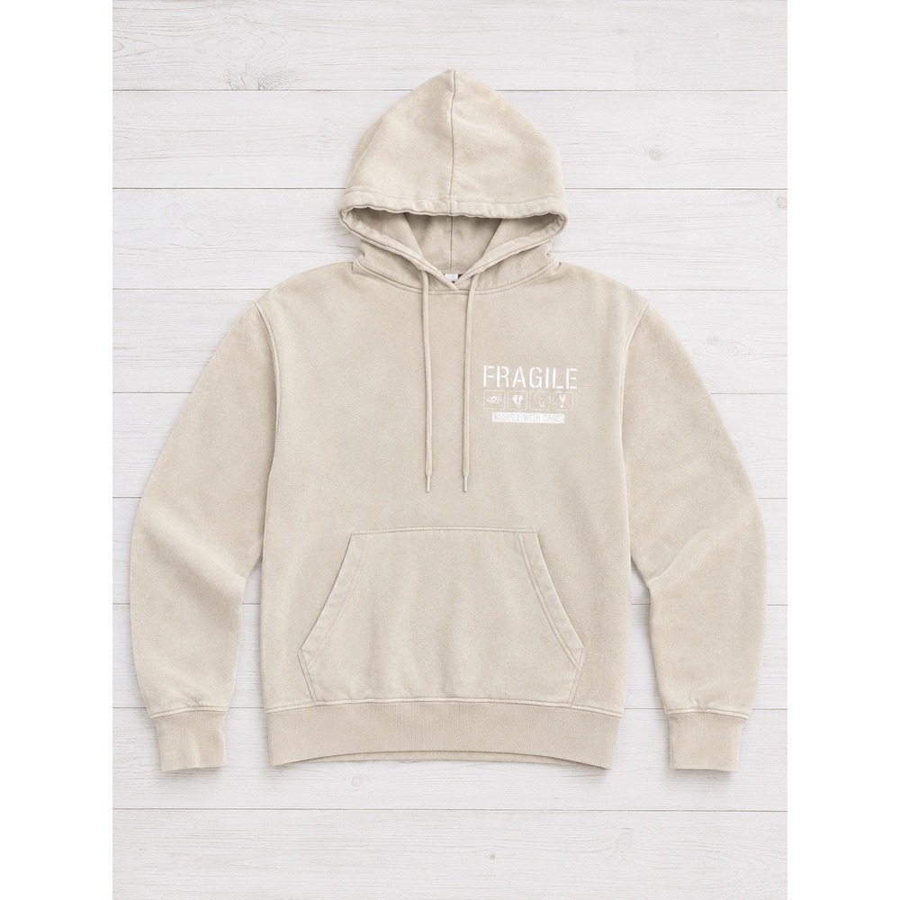 Skinnydip x Anastasia Kingsnorth Fragile Hoodie Tan Embroidered Graphic Small